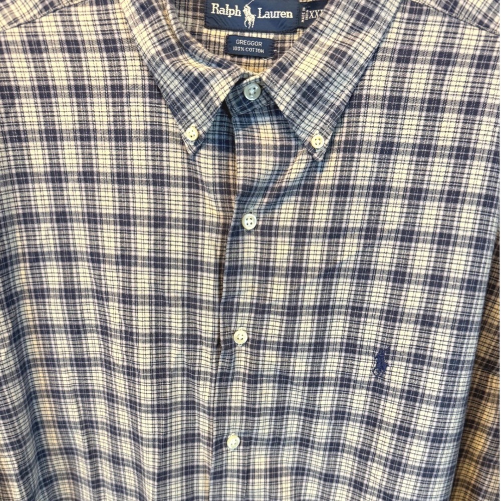 Ralph Lauren Button Down Mens XXL Blue Plaid Greggor Long Sleeve Shirt EUC - Picture 2 of 14